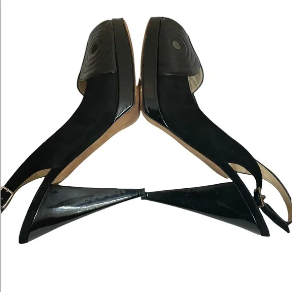 Oscar De La Renta blackPump Platform Open Toe Heels Size 40.5 USA 10.5